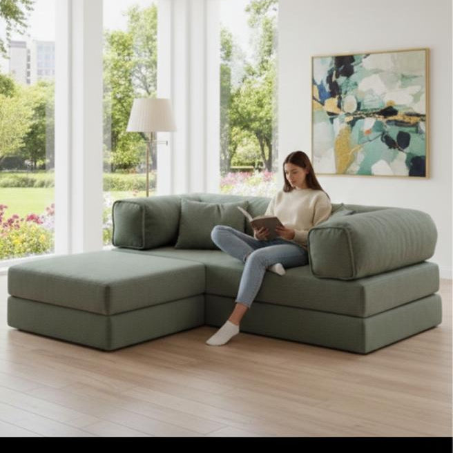 Modular Corduroy Floor Sofa – 3-in-1 Convertible 200 cm Lounge Sofa Bed