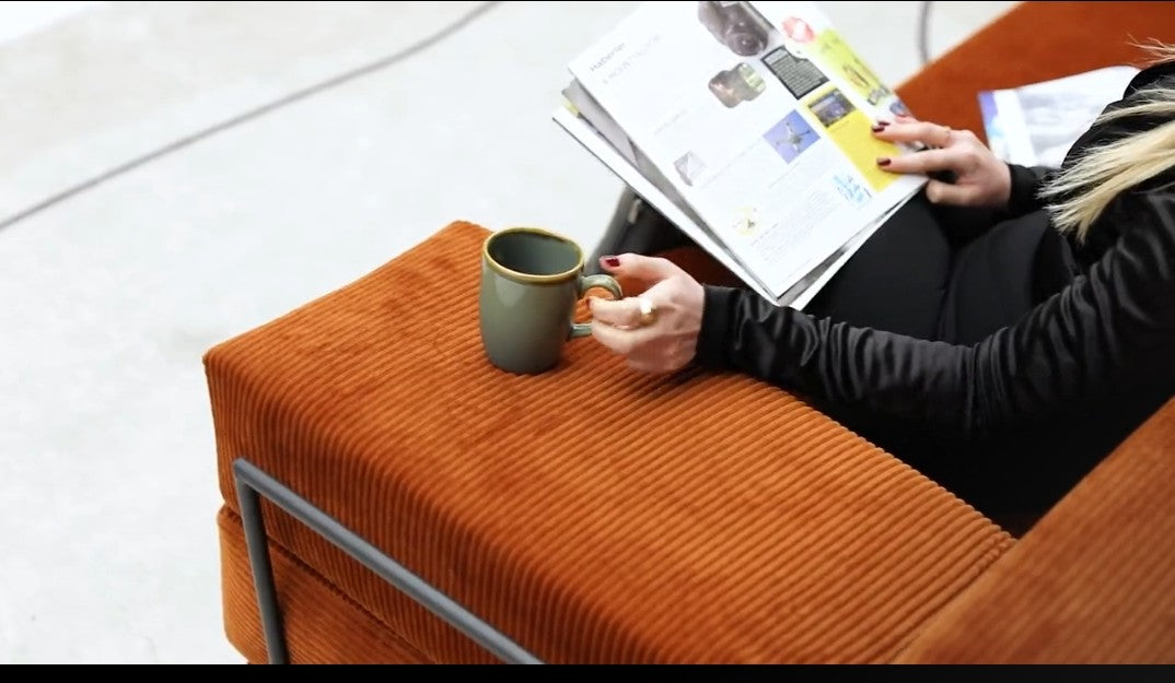 Modular Corduroy Floor Sofa with Metal Frame – Rust Orange Lounge Sofa