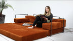 Modular Corduroy Floor Sofa with Metal Frame – Rust Orange Lounge Sofa