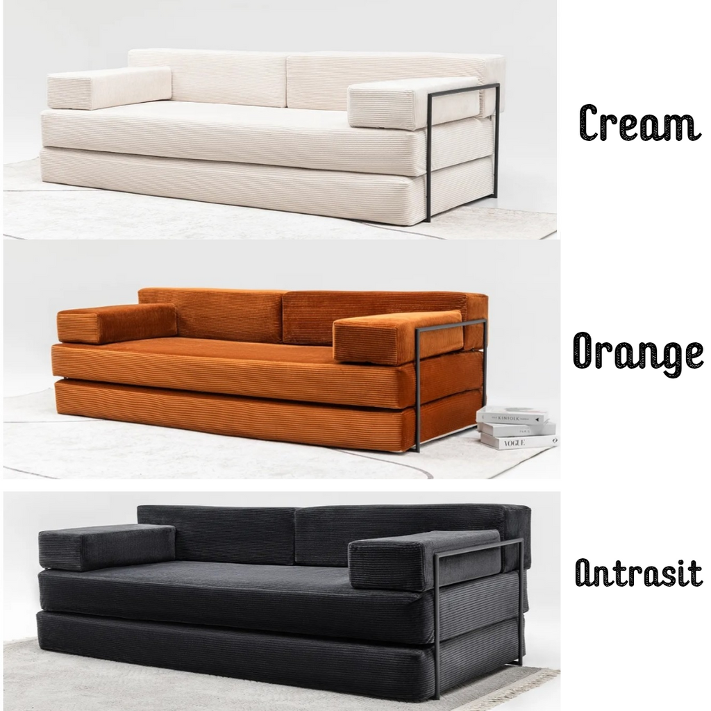 Modular Corduroy Floor Sofa with Metal Frame – Rust Orange Lounge Sofa