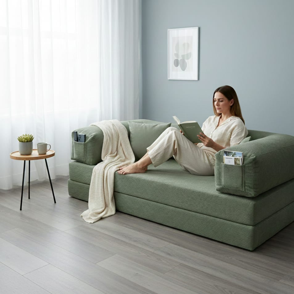 Corduroy Modular Lounge Sofa – Low Profile Floor Couch with Metal Frame