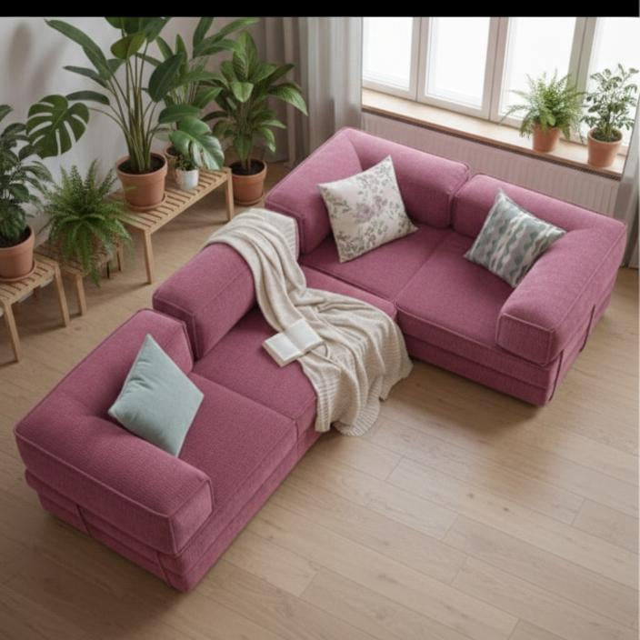 Convertible modular floor sofa arranged as a lounge recliner