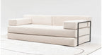 Deep corduroy lounge sofa with slim black metal frame details