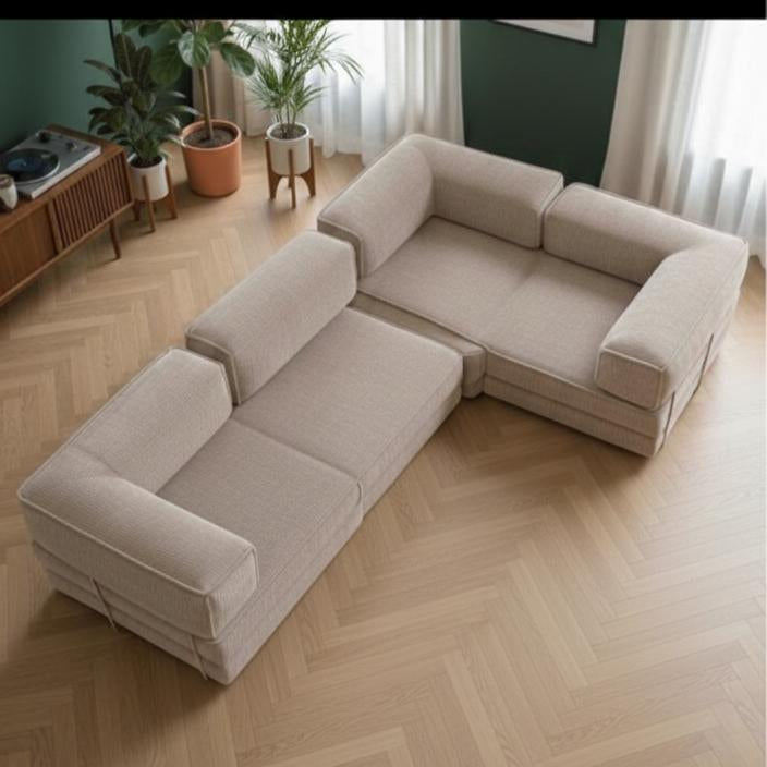 Modular Corduroy Floor Sofa – 3-in-1 Convertible 200 cm Lounge Sofa Bed